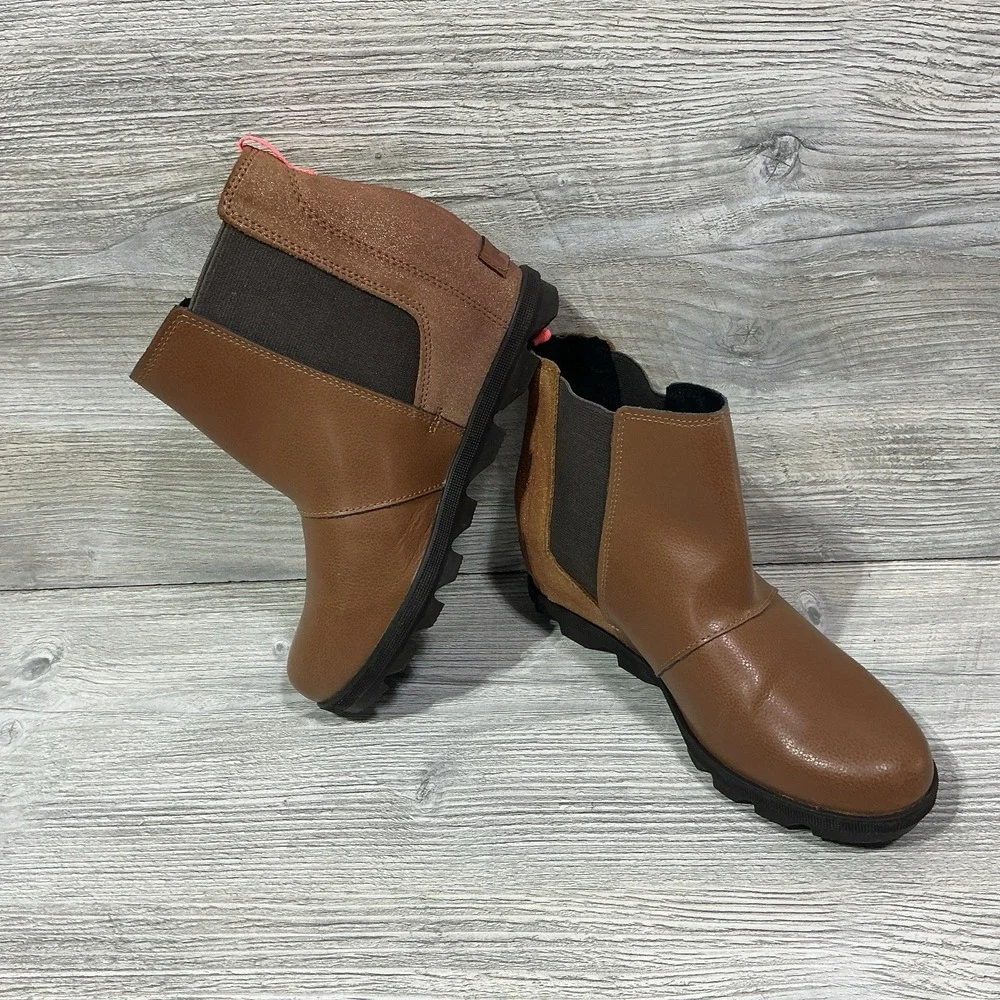 SOREL Joan of Arctic Wedge II Youth Girls Slip In Booties Tan Leather Size US 5